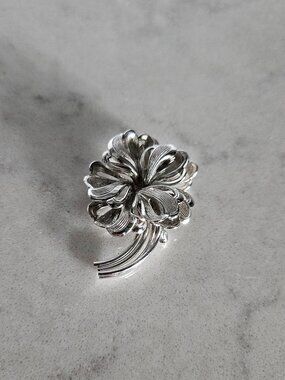 RARE AND VINTAGE FORSTNER STERLING SILVER 925 DOUBLE-PETALLED FLOWER BROOCH /PIN